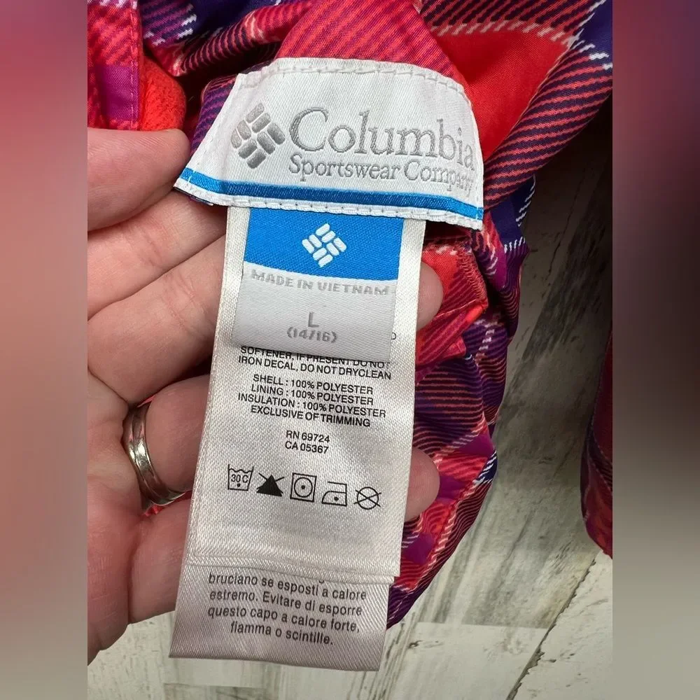 Columbia Reversible Coral Purple Plaid Winter Coat Girls 14/16 - Picture 4 of 9